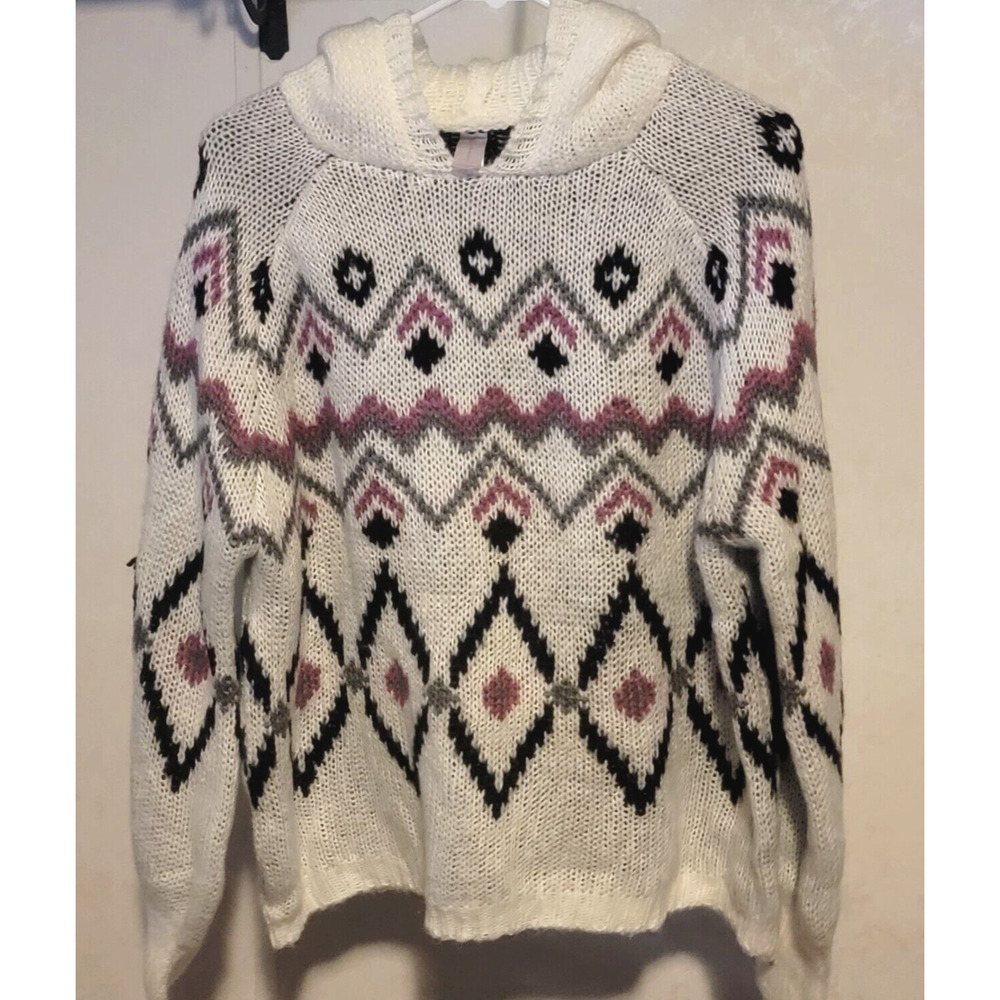 No Boundaries Juniors Hooded Sweater Aztec Design sz XXL (19) White Multicolor